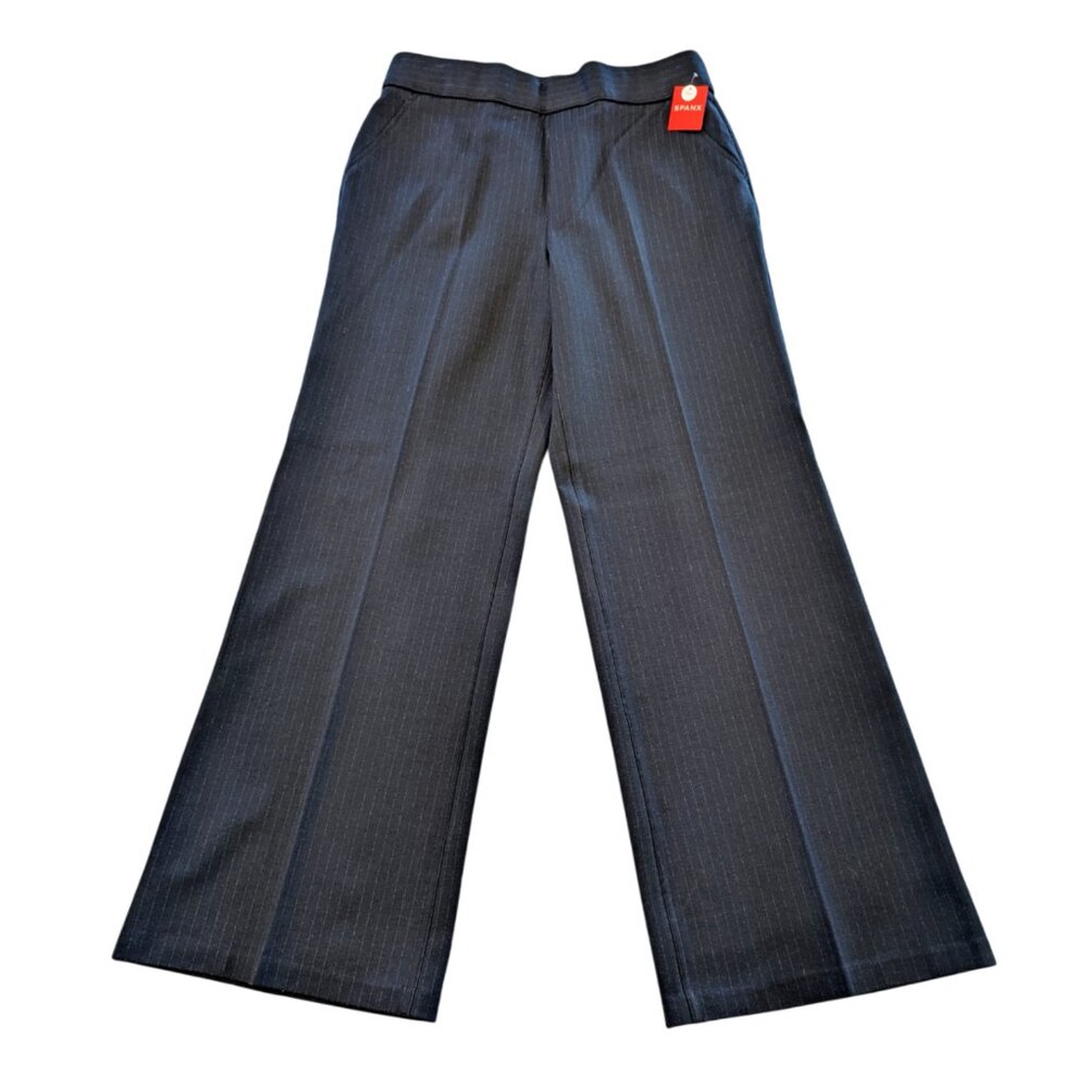 SPANX Nwt PerfectFit Ponte Wide Leg Pants 1X Tall Navy GrayPinstripe SuperSmooth - Picture 2 of 9